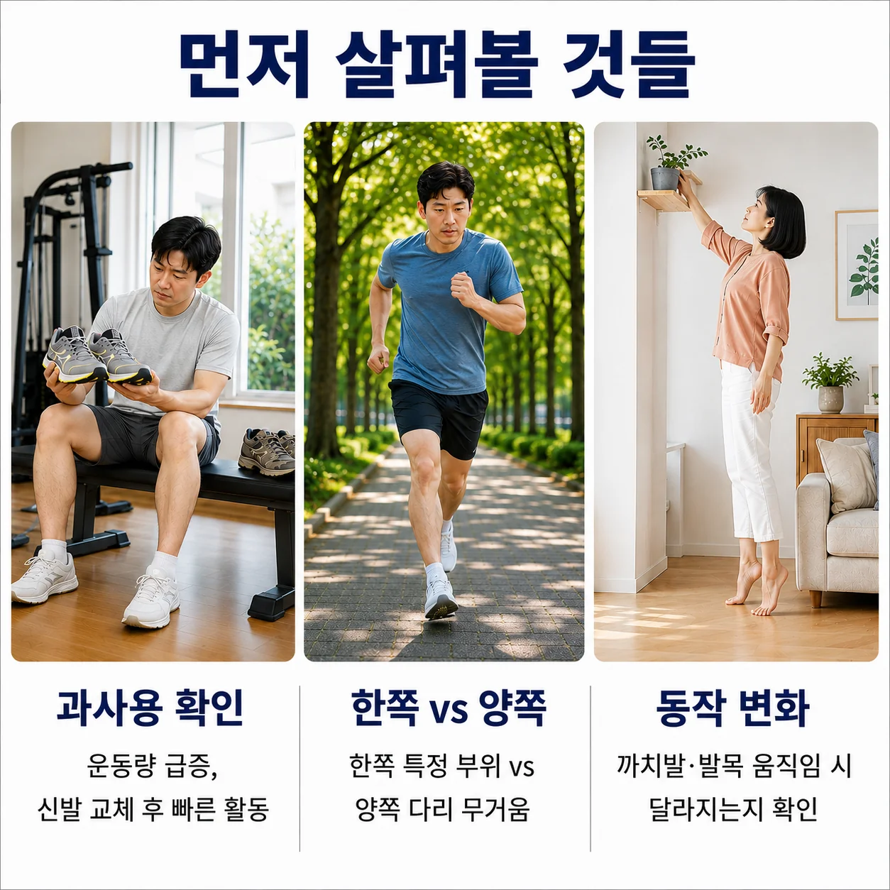 먼저 살펴볼 것들 - 과사용 확인, 한쪽인지 양쪽인지, 동작에 따른 변화