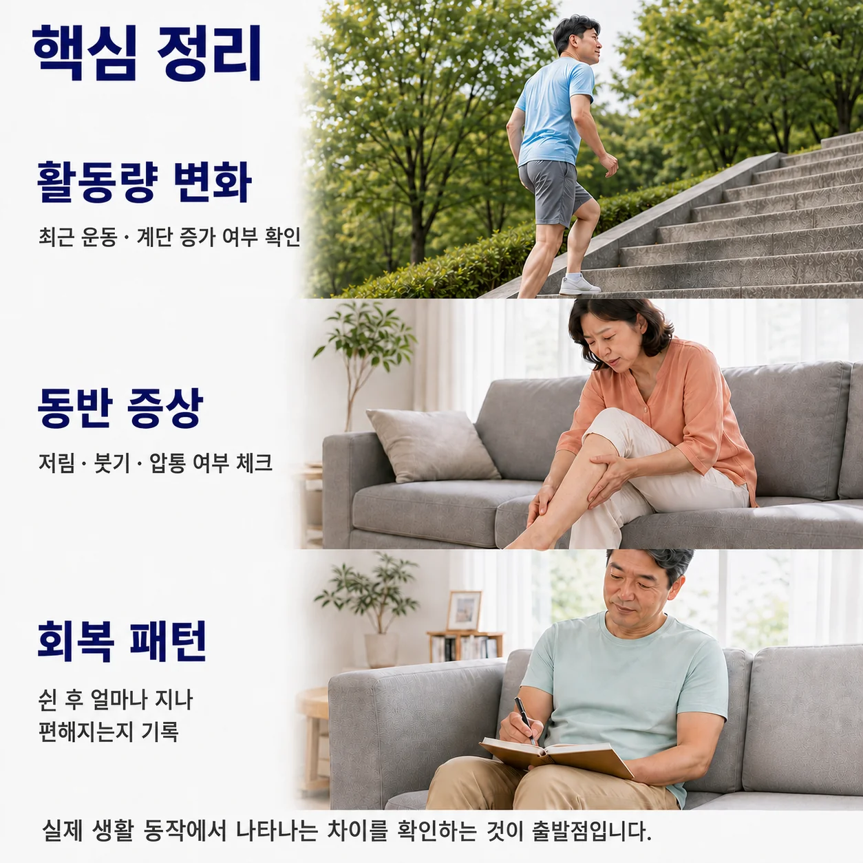핵심 정리 - 활동량 변화, 동반 증상, 쉬고 난 뒤 회복 패턴을 함께 확인