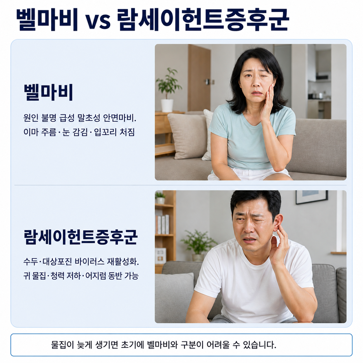 벨마비와 람세이헌트증후군 비교 - 원인과 동반 증상의 차이