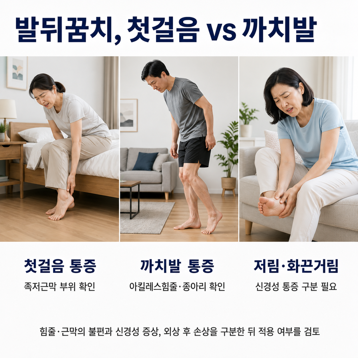 발뒤꿈치 첫걸음과 까치발의 차이 - 족저근막, 아킬레스힘줄, 신경성 통증 구분