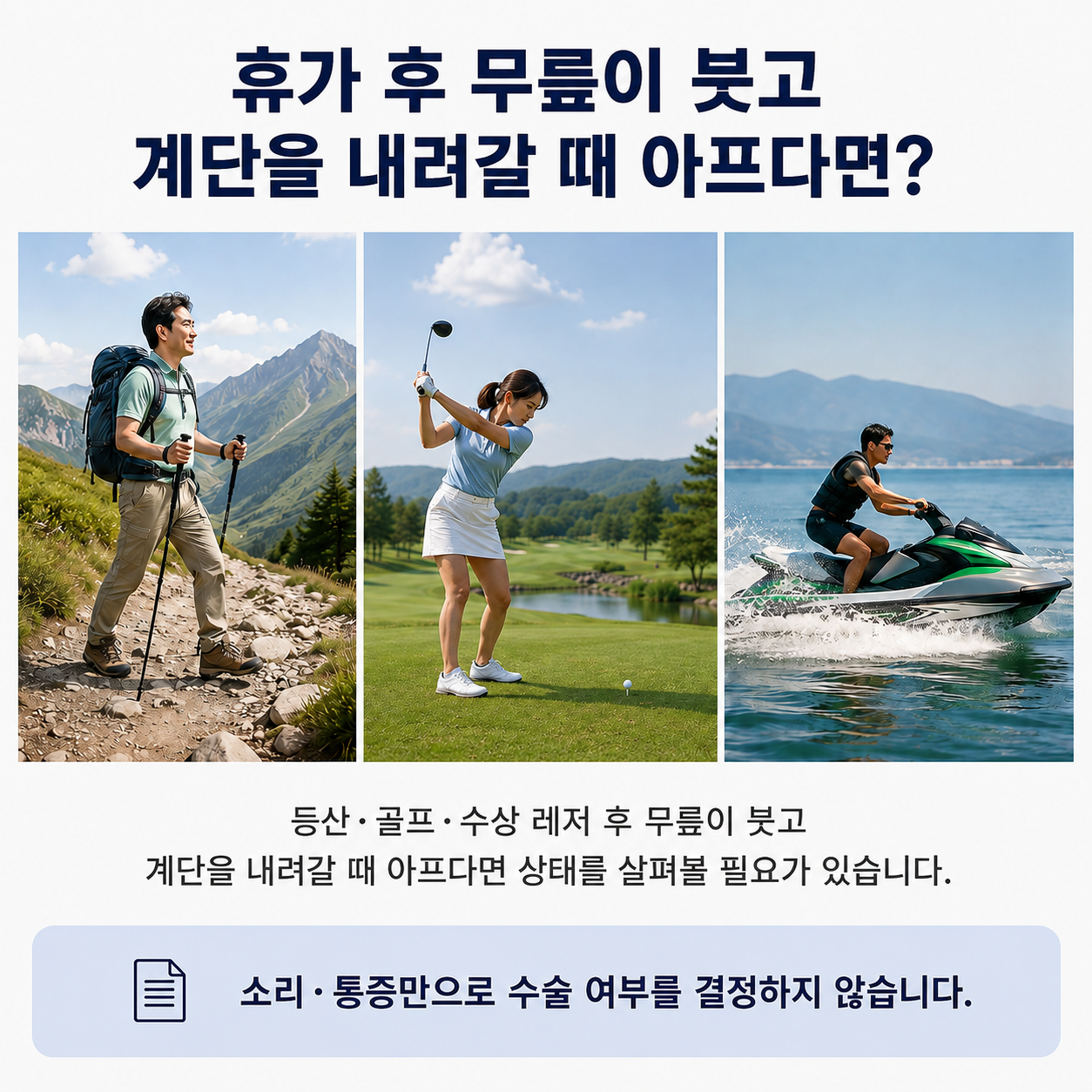 휴가 후 무릎 붓기와 계단 통증 - 등산·골프·수상 레저 후 나타나는 무릎 불편