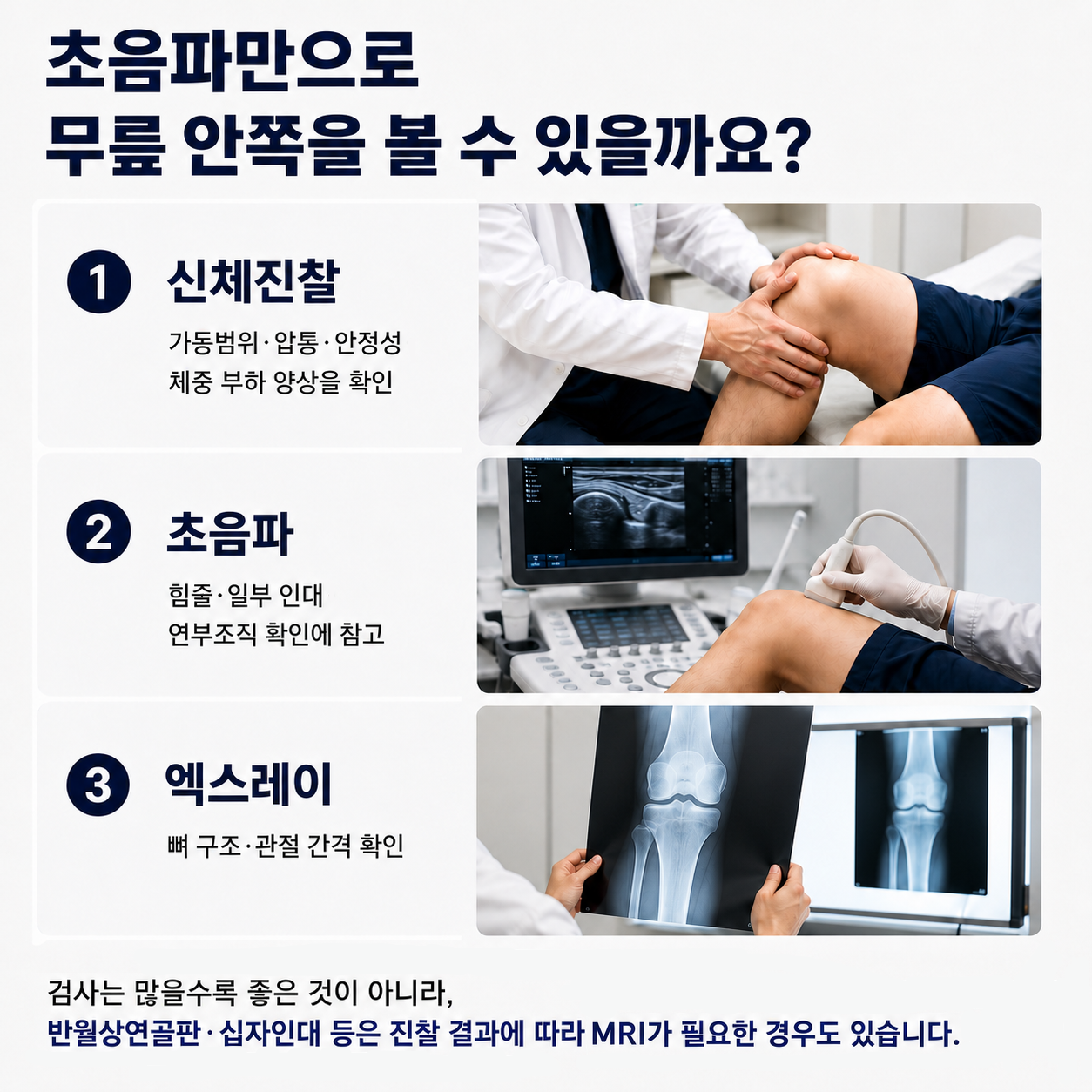 무릎 검사 방법 - 신체진찰, 초음파, 엑스레이의 확인 범위